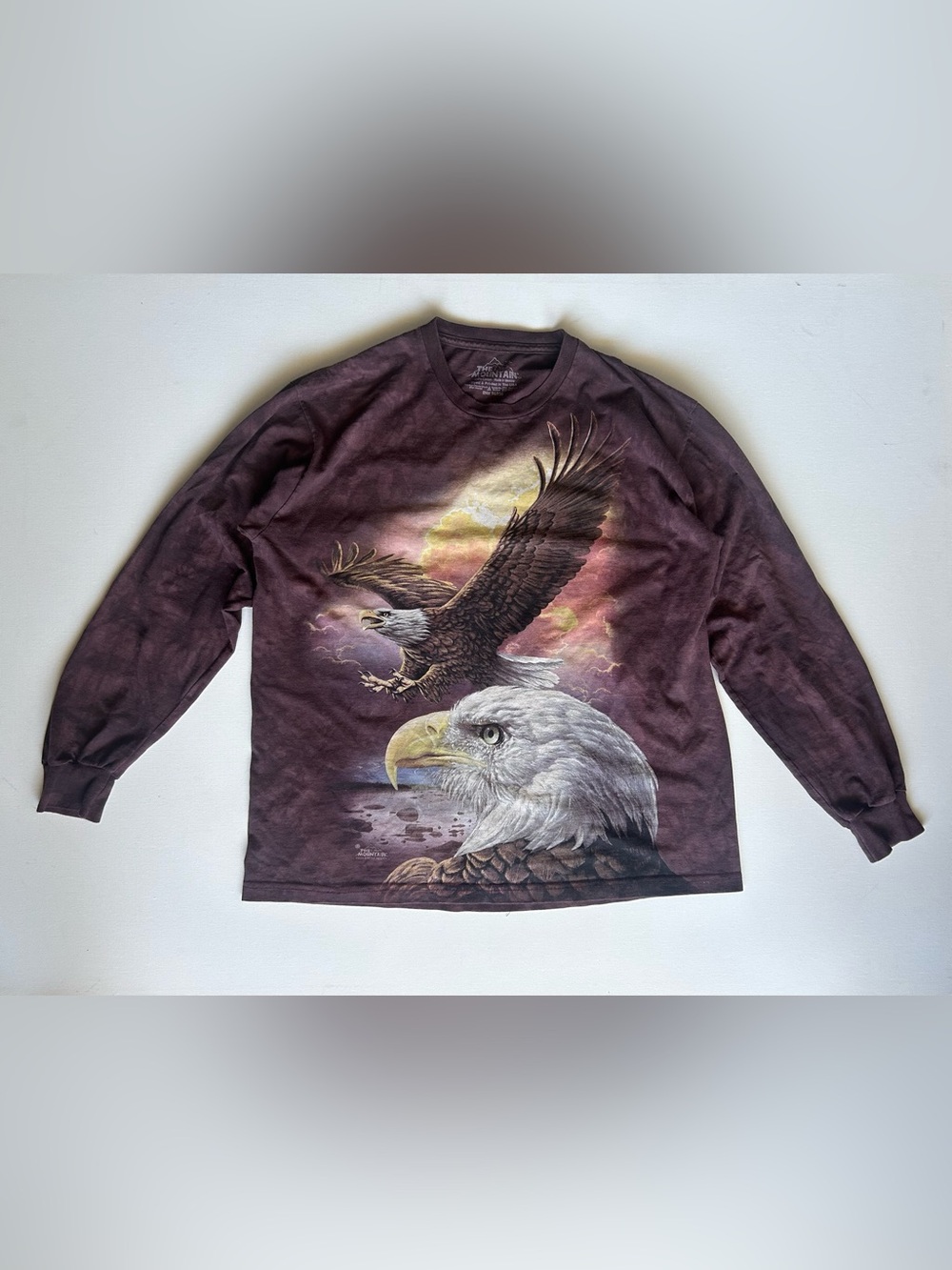 The Mountain Large Long Sleeve T-Shirt 2011 Bald Eagles Tie Dyed Brown American